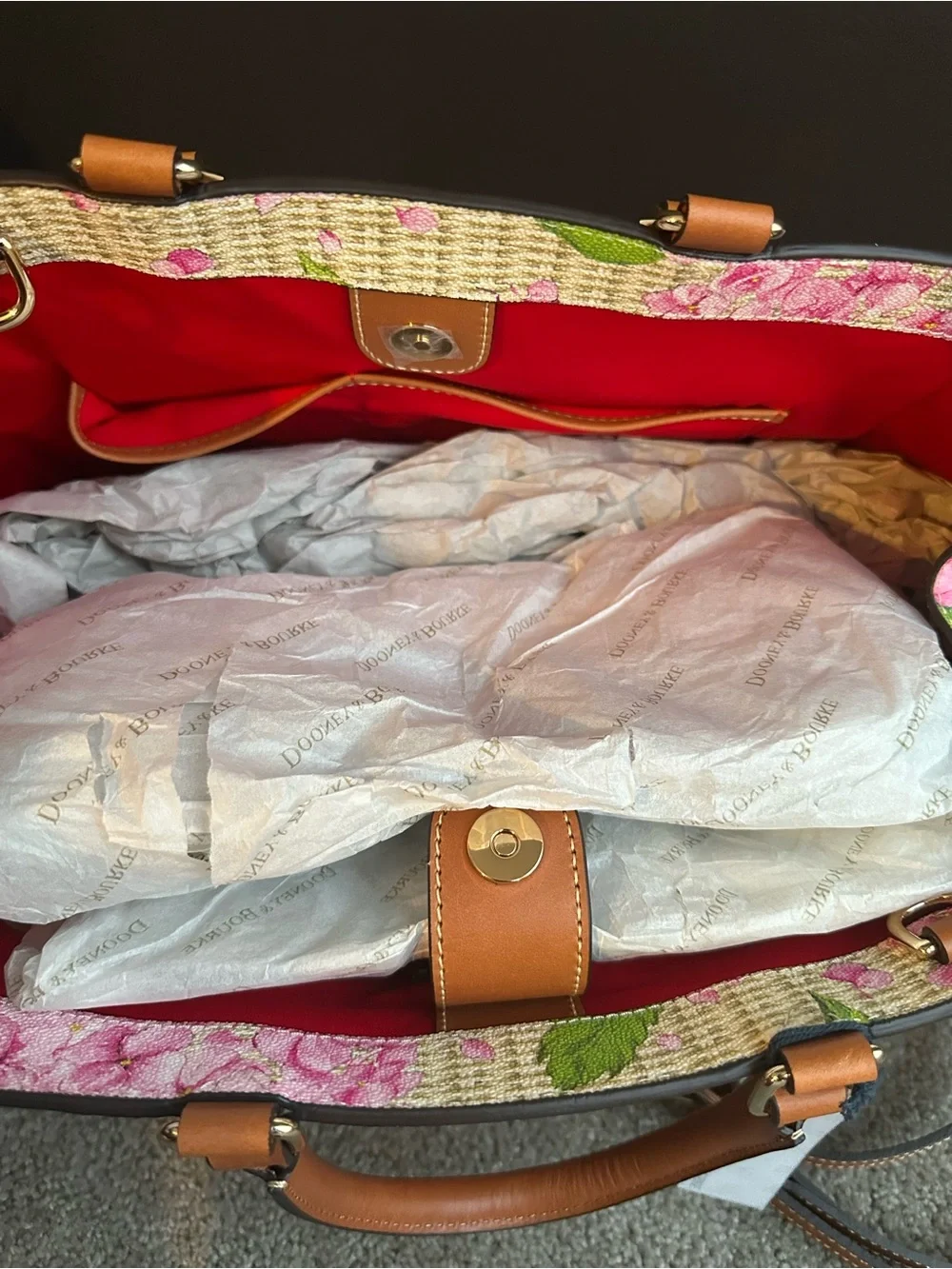 Dooney & Bourke Hydrangea Basketweave Zip Satchel Pink